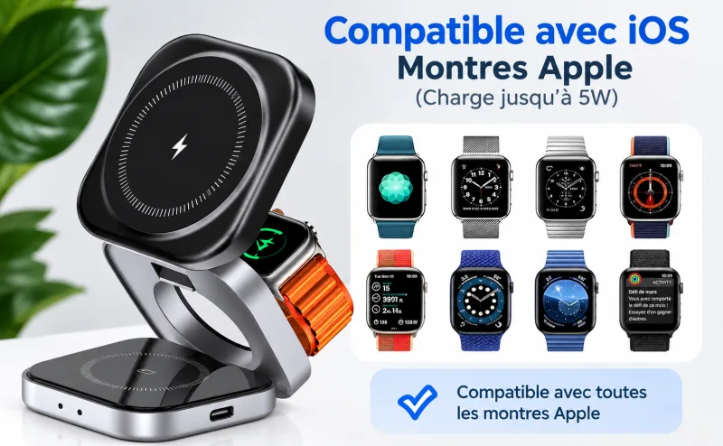 Station de Recharge Magnétique 3-en-1 Pliable D2 – Charge Rapide 15W