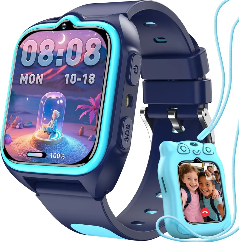 Montre Connectée Enfant, Localisation GPS+LBS+WiFi, Appel Vidéo 4G HD, Appel Téléphonique, Chat Vocal, Fonction SOS, Plusieurs Alarmes Programmables, Torche, Idéale pour Garçons et Filles