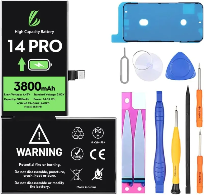 Batterie pour iPhone 14 Pro, 3800mAh avec Kits de Réparation A Batterie Haute Capacité Compatible Avec l'iPhone 14 Pro, A2650, A2889, A2892, A2891, A2890